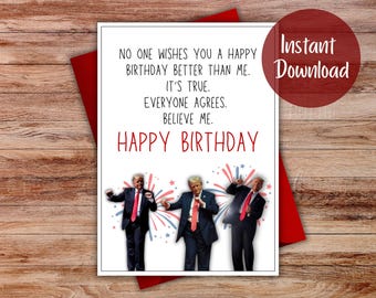 Divertente biglietto d'auguri di compleanno con parodia di Trump - Umorismo politico (download digitale) - Stampabile da casa