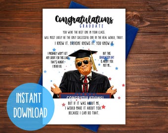 Biglietto di auguri di laurea stampabile a tema Trump (download digitale) Divertente messaggio politico