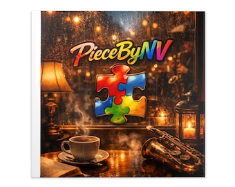 PieceByNV Puzzle Logo Hardcover Photo Book | Cozy Café Rainy Night Scene