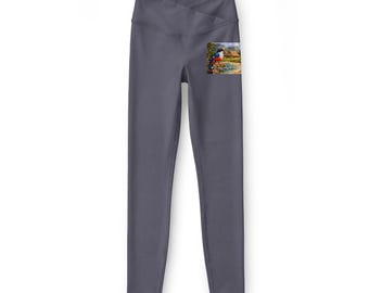 Tropical Parrot Pocket Leggings | Gray High-Waist Yoga Pants