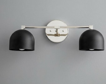 Luminária de parede dupla moderna para banheiro, estilo meados do século XX, com cúpula dupla e design minimalista.