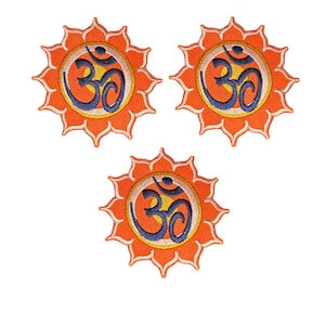 Hindu aum om Lotus patch, Iron On Sew On Badge, Jackets Vests Hats Backpacks 3 pcs.