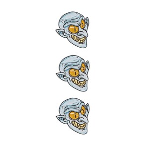 Vintage Teufelsmaske-Aufnäher-Logo, gestickt, zum Aufbügeln oder Aufnähen, für Jacken, Westen, Hüte und Rucksäcke. 3er-Set.