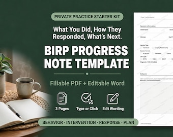 BIRP Progress Note Template for Therapists | Fillable PDF & Editable Word Session Note