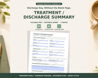 Therapy Discharge Summary Template | Fillable PDF, Editable Word Document (Digital Download)