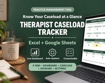 Therapist Spreadsheet & Caseload Tracker | Private Practice Client Session Management | Excel and Google Sheets
