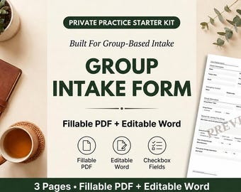 Group Therapy Intake Form | Therapist Client Template (PDF + Word)