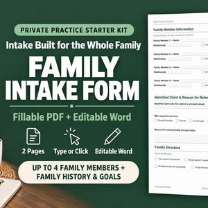 Family Therapy Intake Form Template, Counseling Client Form, Fillable PDF & Editable Word