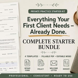 Private Practice Starter Kit Bundle, Therapist Forms Bundle, Client Intake Welcome Letter Invoice Cancellation Policy, Counseling Templates