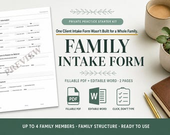 Family Therapy Intake Form Template, Counseling Client Form, Fillable PDF & Editable Word