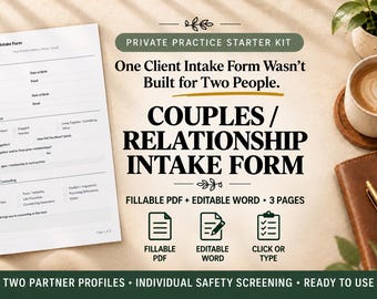 Couples Therapy Intake Form, Marriage Counseling & Relationship Intake Template, Fillable PDF + Editable Word