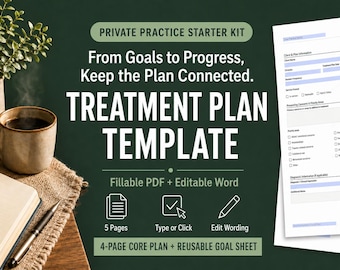 Treatment Plan Template for Therapists and Counselors | Fillable PDF  Editable Word | Goals, Objectives & Interventions