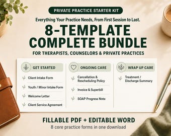 Private Practice Starter Kit | 8-Template Therapist Forms Bundle (PDF + Word)