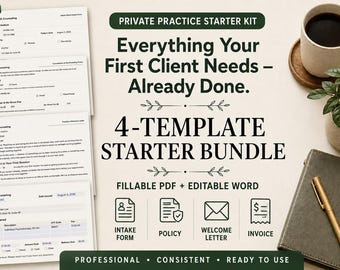 Therapist Private Practice Starter Kit Bundle, Client Forms (Fillable PDF + Editable Word)