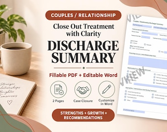 Couples Therapy Discharge Summary | Relationship Counseling Form, Fillable PDF & Editable Word