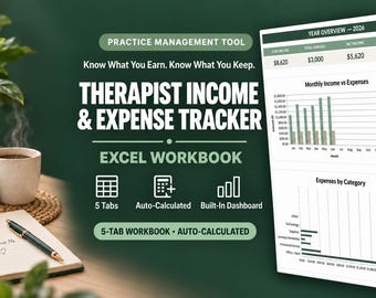 Therapist Income & Expense Tracker, Private Practice Bookkeeping Spreadsheet, Outstanding Balance Dashboard, Excel Template
