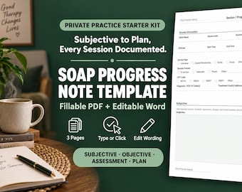 SOAP Progress Note Template for Therapists | Fillable PDF & Editable Word Session Note