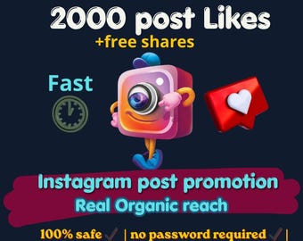 Pacchetto di crescita virale per Instagram: 2000 like reali + Booster di coinvolgimento (condivisioni) + Guida strategica ai social media