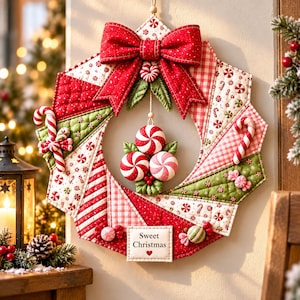 Christmas Wreath Sewing Pattern, Quilted Fabric Wreath Pattern, Patchwork Christmas Decor PDF, Holiday Wall Hanging Sewing Pattern