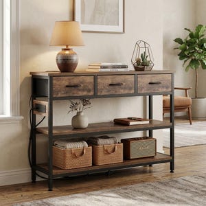 Console Table with Power Hub and 3 Drawers – Entryway Storage Shelf