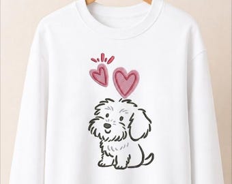 Diseño de bordado de cachorro, corazones de perro de dibujos animados, patrón de sudadera urbana (PES)