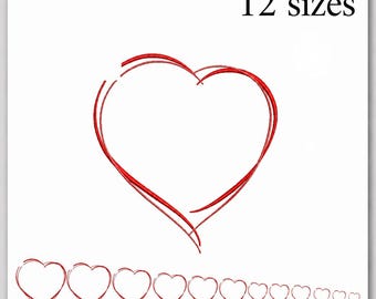 Diseño minimalista de bordado de corazón, archivo de bordado a máquina de corazón con líneas rojas, puntadas de corazón para sudadera, descarga instantánea DST PES