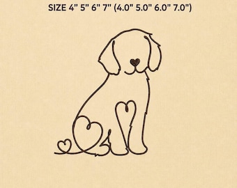 Diseño de bordado de perro, bordado a máquina de corazón de cachorro, arte lineal de perro PES DST, 4 5 6 7 pulgadas, patrón de bordado de mamá perruna, descarga instantánea