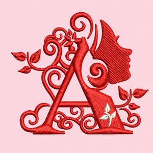 Floral Monogram Letter A Embroidery Design, Elegant Rose Vine Initial with Lady Silhouette, Machine Embroidery File, Wedding Bridal Gift PES