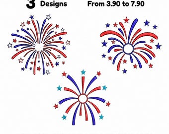 Diseño de bordado de fuegos artificiales de EE. UU., diseño de bordado patriótico de fuegos artificiales de EE. UU., patrón de bordado a máquina del Día de la Independencia del 4 de julio