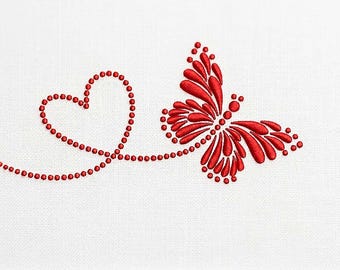 Diseño de bordado de corazón con mariposa, patrón de bordado de mariposa, archivo de bordado a máquina de corazón de amor, diseño romántico, descarga instantánea.