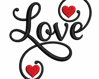 Love Heart Embroidery Design, Elegant Script Swirls, Valentine Apparel (Digital Download)