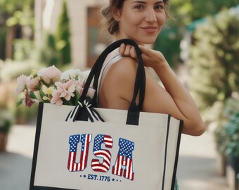 Usa Tote Bag for Women, 4th of July Bag