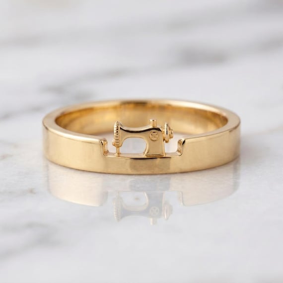 Vintage Sewing Machine Ring, Tailor Gift Ring, Seamstress Jewelry, Quilter Gift, Sewing Lover Ring, Fashion Designer Gift Ring,14K Gold Ring