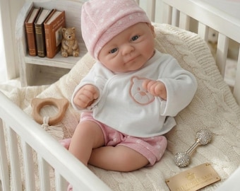 Full Body Silicone Reborn Baby Doll – 36 cm Mini Realistic Newborn, Soft Lifelike Silicone Baby, Handmade Collectible Doll