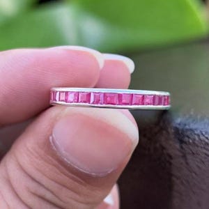 Ruby Wedding Band, 925 Sterling Silver Full Eternity Stacking Matching Band, January Birthstone, Anniversary Gift For Her