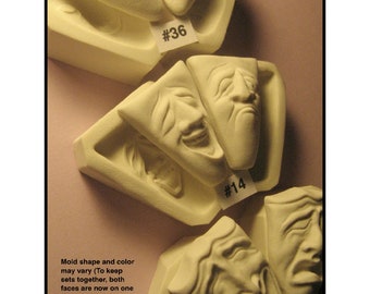 YOUR CHOICE SET  - Flexible Food Grade Silicone Press Molds of Comedy Tragedy Face Cabs (Note "cast" size)