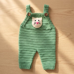 Crochet Baby Romper Pattern | Cat Overalls Step by Step Guide, Cat Applique (0-3 Months) PDF