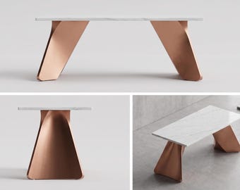 Modern Sculptural Dining - Living Room Table | Geometric Metal Base & Solid Wood (1700x800mm)