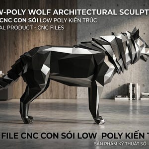 Archivo CNC de lobo 3D de baja poligonalidad / Plantilla de escultura metálica DXF