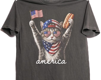 Comfort Colors Feral & Free Patriotic Cat Shirt, 4th of July Shirt, USA Independence Day T-shirt, Funny Cat Tee, Patriotic Day Shirt