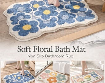 Dywanik łazienkowy z motywem kwiatowym, miękki, antypoślizgowy dywanik łazienkowy, uroczy dywanik podłogowy z motywem kwiatowym, chłonny dywanik łazienkowy, estetyczny wystrój domu