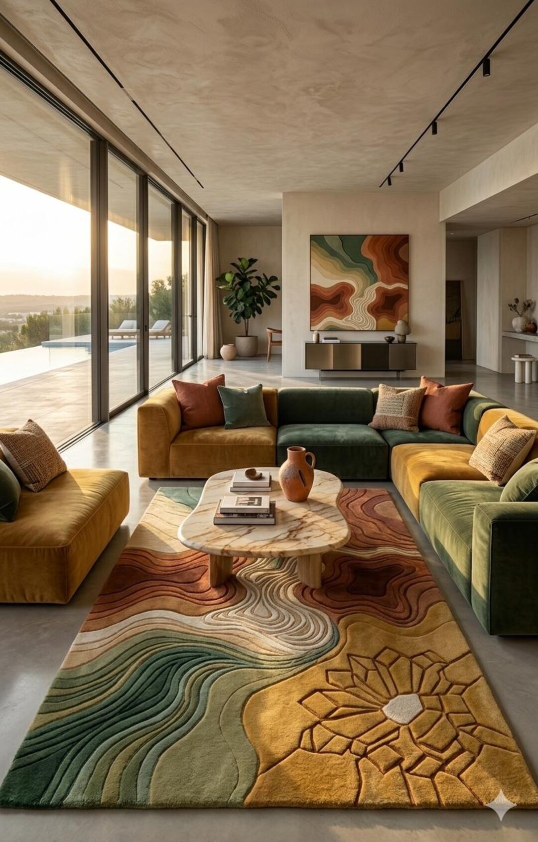 Modern Abstract Earth Tone Area Rug, Organic Green Brown Living Room ...