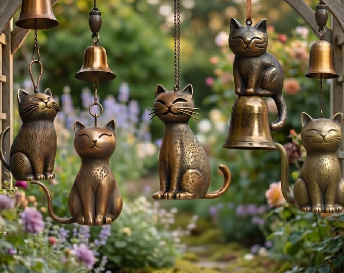 Metal Cat Wind Chime – Outdoor Garden Decor, Memorial Bell Ornament ...