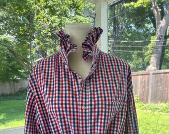 Reimagined Patroitic Shirt – Hand-Ruffled Collar Red, White & Blue Check (Men's XL)