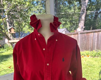 Reimagined Ralph Lauren Shirt – Hand-Ruffled Collar True Red with Navy Pony  (Men's Small)