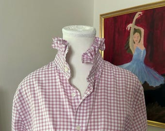 Reimagined Tommy Hilfiger Berry Gingham Shirt – Hand-Ruffled Collar Men's M