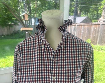 Reimagined Patroitic Shirt – Hand-Ruffled Collar Dark Red, White & Blue Check (Men's S)