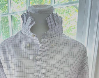 Reimagined Ralph Lauren Shirt – Hand-Ruffled Collar, Pink Black Tattersall Check (Men's L/XL)