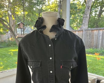 Reimagined Levi's Denim Shirt – Hand-Ruffled Collar Black with pearl snaps  (Men's M)