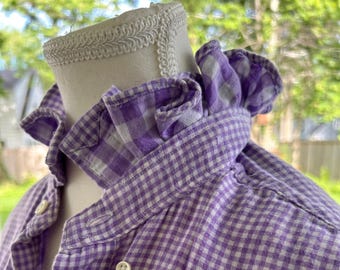Reimagined Ralph Lauren  Shirt – Hand-Ruffled Contrasting Collar Purple & White Gingham Green Pony  (Men's M)
